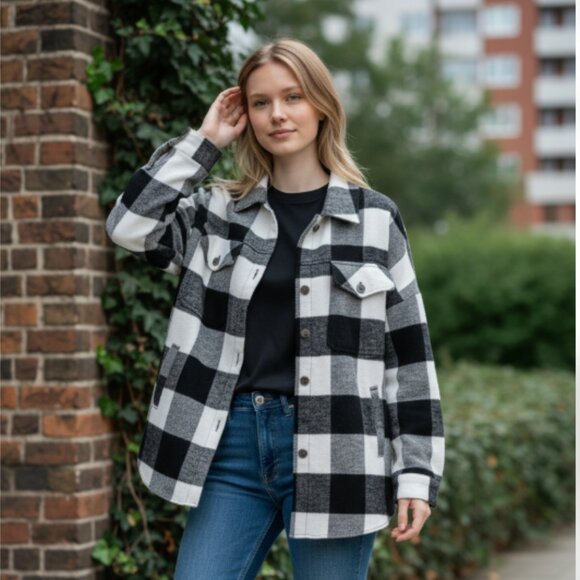 NWT Zara The Harlem Oversized Check Shirt Shacket In Black/White - Picture 1 of 13